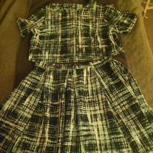Vintage Looking MINT GREEN PLAID Women's Skirt Size 18 with Crop Top Size 22